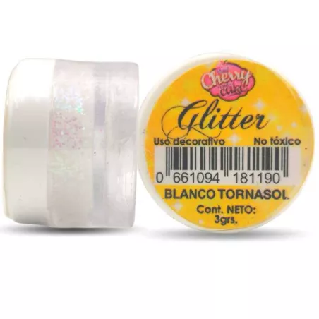 Diamantina Comestible Color Blanco Tornasol, 8 Gramos CHERRY AND CAKE DNTX14
