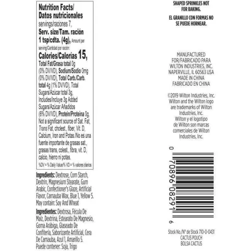 Confitillo con Forma de Cactus, 28 Gramos, Color Verde  WILTON 710-0-0431