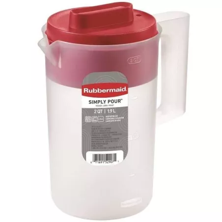 Pichel Translucido con Tapa Roja de 2 Quartos RUBBERMAID 2122587