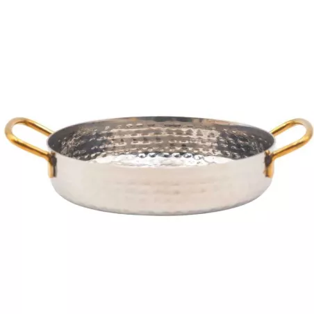 Sarten Mini Martillado de Acero Inoxidable con Agarradera Dorada de 6 x1.4 Pulgadas KING METAL MPDH25H