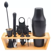 Herramientas para Bar Premium con Base de Madera de 11 Piezas KING METAL BRSB210W