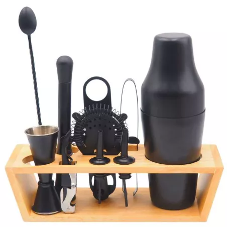 Herramientas para Bar Premium con Base de Madera de 11 Piezas KING METAL BRSB210W