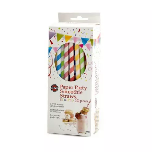 Pajillas Biodegradables de Papel con Rayas de Colores, Paquete de 100 Unidades NORPRO 4023