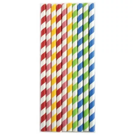 Pajillas Biodegradables de Papel con Rayas de Colores, Paquete de 100 Unidades NORPRO 4023