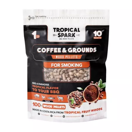Pellets para BBQ de Madera a Sabor a Cafe y Grano de 1 Libra TROPICAL SPARK 0798190200354