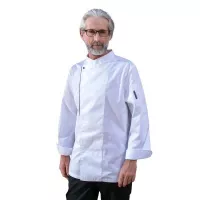 Gabacha Ejecutiva de Manga Larga de Color Blanco con Bordes Negro Talla L CHECKEDOUT CU110C0201A-L