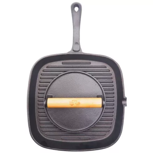 Sarten Cuadrado de Hierro Fundido con Prensa Grill de 11 Pulgadas MASTER CHEF SCHF-27