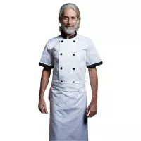 Gabacha con Cuello y Botones Negros, Manga Corta, Talla L, Color Blanco CHECKEDOUT W104D0281A-L