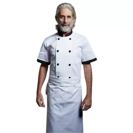 Gabacha con Cuello y Botones Negros, Manga Corta, Talla L, Color Blanco CHECKEDOUT W104D0281A-L