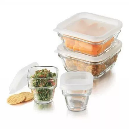 Contenedor Cuadrado de Vidrio con Tapa, Set 8 Piezas CRISA B375/1718850