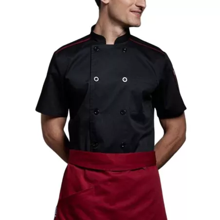 Gabacha de Manga Corta de Color Negro con Rojo Talla M CHECKEDOUT CU104D0104E-M