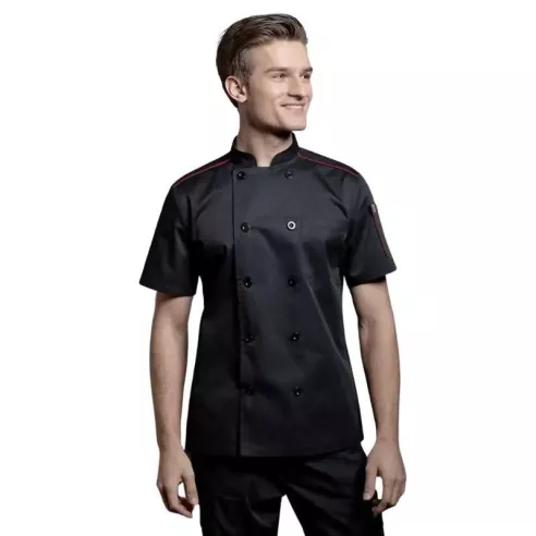 Gabacha de Manga Corta de Color Negro con Rojo Talla M CHECKEDOUT CU104D0104E-M