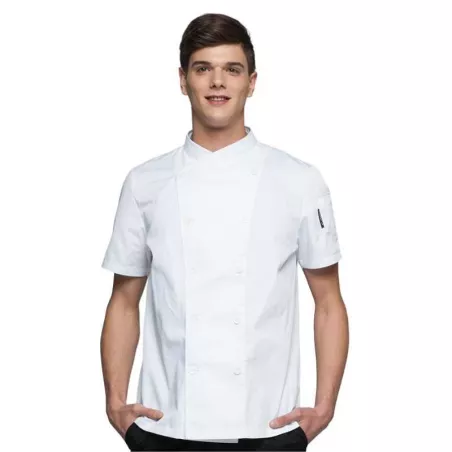 Gabacha de Chef, Color Blanca, Manga Corta Con Cuello Cruzado De Doble Botonera, Talla M CHECKEDOUT CU102D0200A-M