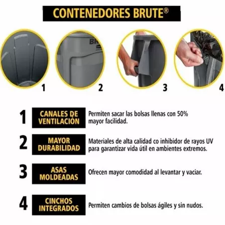 Basurero Redondo de 4 Galones Brute de Color Verde RUBBERMAID 1779741