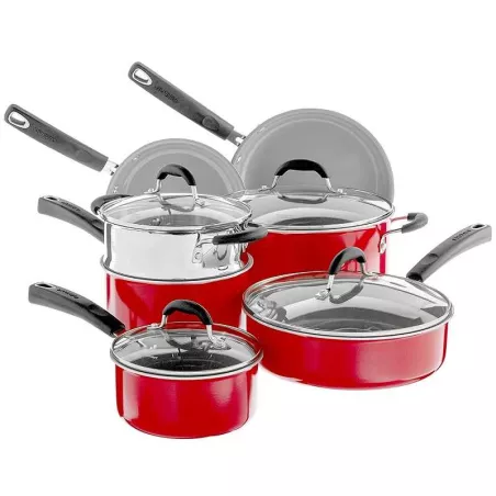 Ollas de Ceramica XT Antiadherente de Color Rojo, Set de 11 Piezas CUISINART 54C-11R