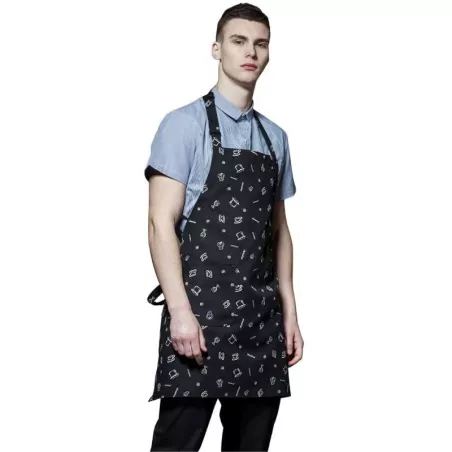 Delantal Brillante con una Correa para el Hombro Ajustable, Color Negro Estampado CHECKEDOUT U304S9900Q