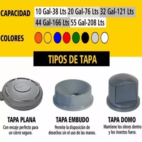 Tapa Embudo del Basurero Brute de 32 Galones de Color Gris RUBBERMAID FG354300GRAY