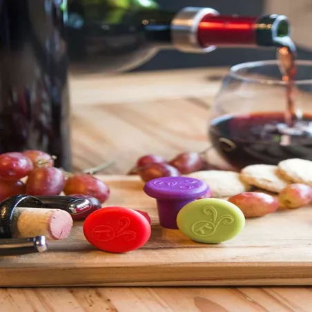 Tapon de Silicon para Botella de Vino, Paquete de 4 Unidades de Colores Surtidos FOX RUN BRANDS B229