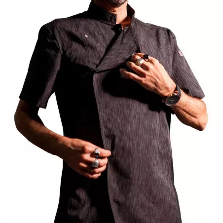 Gabacha Cruzada de Manga Corta de Color Negro Talla M CHECKEDOUT CU1108D120000AL-M