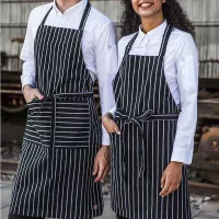 Delantal de Cocina de Lazo Largo, Ajustable con dos bolsillos, Color Negro con Rayas Blancas CHECKEDOUT CU305S8600H 2