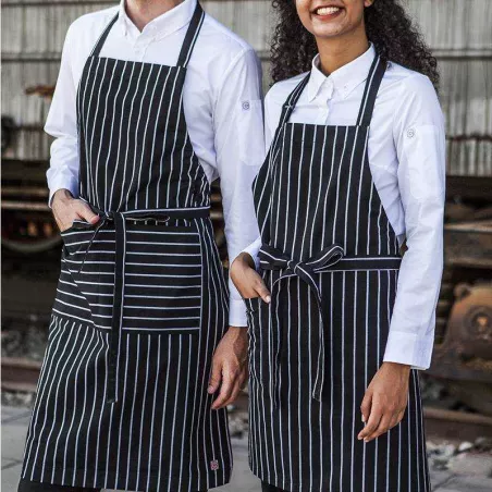 Delantal de Cocina de Lazo Largo, Ajustable con dos bolsillos, Color Negro con Rayas Blancas CHECKEDOUT CU305S8600H