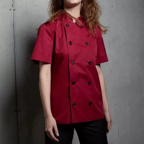 Gabacha de Chef de Manga Corta con Doble Botonadura Clasica, Talla XL, Color Rojo CHECKEDOUT CU104D0401E-XL