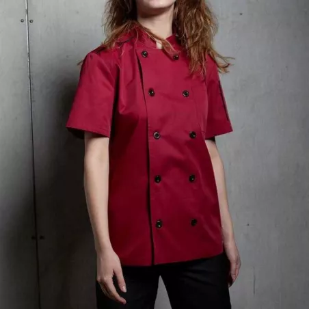 Gabacha de Chef de Manga Corta con Doble Botonadura Clasica, Talla XL, Color Rojo CHECKEDOUT CU104D0401E-XL