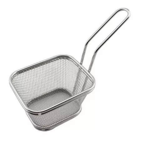 Mini Canasta Cuadrada de Acero Inoxidable para Snacks con Mango 10 x 8 x 2-1/2 Centimetros MASTER CHEF 4650050