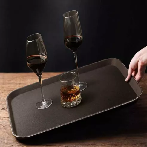 Azafate Antideslizante Rectangular de Polipropileno de 16 x 22 Pulgadas, Color Cafe  MASTER CHEF JW-R1622PBR