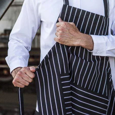 Delantal de Cocina de Lazo Largo, Ajustable con dos bolsillos, Color Negro con Rayas Blancas CHECKEDOUT CU305S8600H