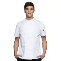 Gabacha de Chef, Color Blanca, Manga Corta Con Cuello Cruzado De Doble Botonera, Talla 2XL CHECKEDOUT CU102D0200A-2XL