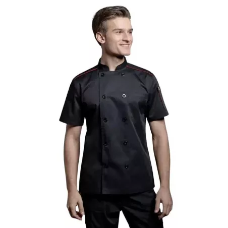 Gabacha Negra con Vivo de Color Vino de Manga Corta de Talla L CHECKEDOUT CU104D0104E-L