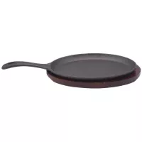 Sarten para Fajitas de Hierro de 7.5 X 9.25 Pulgadas con Base de Madera MASTER CHEF SK-795-FOC