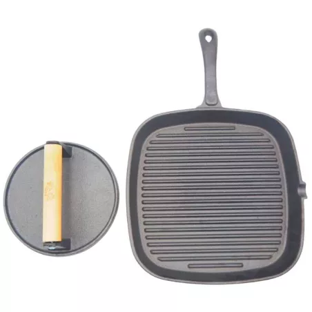 Sarten Cuadrado de Hierro Fundido con Prensa Grill de 11 Pulgadas MASTER CHEF SCHF-27