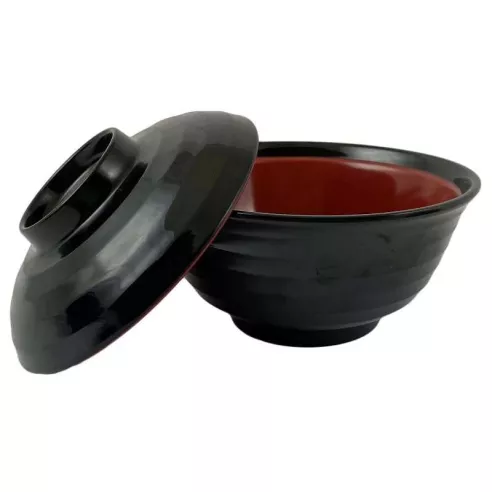 Bowl para Sopa Miso con Tapa de 10 Onzas, Color Negro con Rojo THUNDER 3222JBR