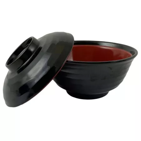 Bowl para Sopa Miso con Tapa de 10 Onzas, Color Negro con Rojo THUNDER 3222JBR