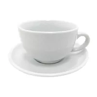 Taza Capuccino con Plato de Ceramica 280 CC / 14 Centimetros, Color Blanco  CATER MAX 207