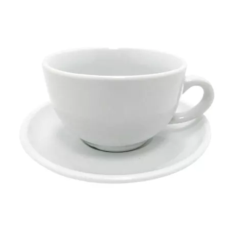 Taza Capuccino con Plato de Ceramica 280 CC / 14 Centimetros, Color Blanco  CATER MAX 207