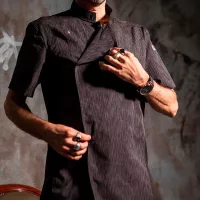 Gabacha con Broches, Manga Corta, Talla 2XL, Color Gris CHECKEDOUT CU1108D120000AL-2XL