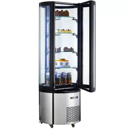 Vitrina Refrigerada Redonda de 68 x 175 Centimetros, Color Negro QUANTUM PRO RDC400