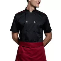 Gabacha Negra con Vivo de Color Vino de Manga Corta de Talla L CHECKEDOUT CU104D0104E-L