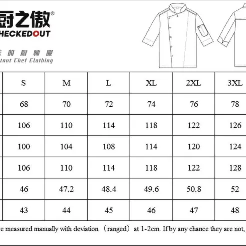 Gabacha Chef Manga Corta, De Un Solo Pecho Manga 3/4, Tall 3XL CHECKEDOUT CU1070Z059000T4-3XL