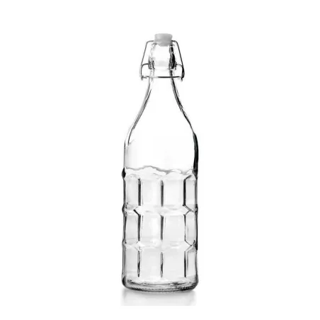 Botella de Vidrio con Abrazadera con Textura de Cuadros de 1000 Mililitros VETRO LXG-005