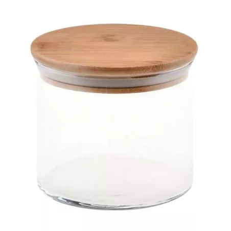 Frasco Claro de Vidrio con Tapa de Madera de 450 Mililitros TIPS OLL-003