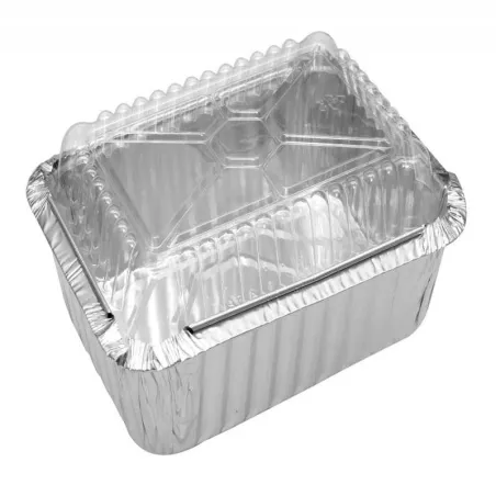 Molde Rectangular de Aluminio Desechable de 5 x 7 Pulgadas con Tapa de Plastico Transparente TIPS D-220-01/HJ