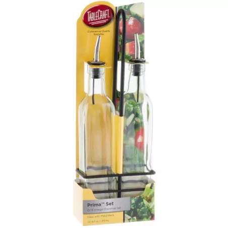 Vinagrera y Aceitera Cuadrada de 16 Onzas, Set de 3 Piezas  TABLECRAFT H916NBK