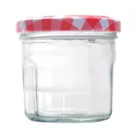 Frasco de Vidrio con Tapa de Cuadros de 250 Mililitros VETRO A-176-01