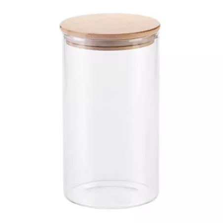 Frasco de Vidrio Claro y Tapa de Madera de 1200 Mililitros TIPS OLL-005