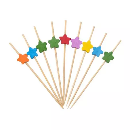 Pincho de Bambu de Estrella de Colores Surtidos de 9 Centimetros, Paquete de 50 Unidades TIPS ARK25-47