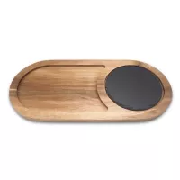 Plato de Piedra Ovalado de 40.5 x 19 Centimetros de Color Negro y Base de Madera TIPS RSD01-48